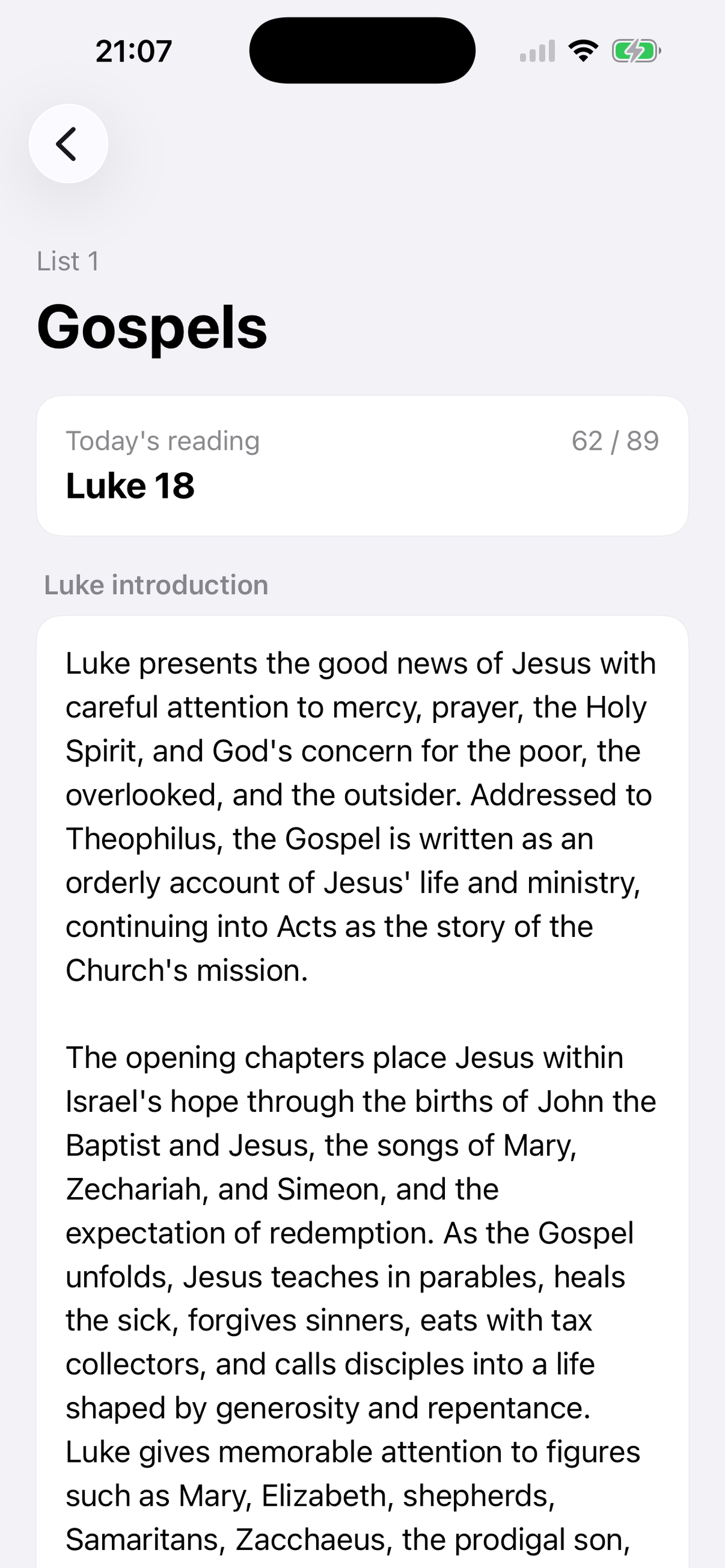 10Lists Gospel reading detail with a contextual introduction to Luke