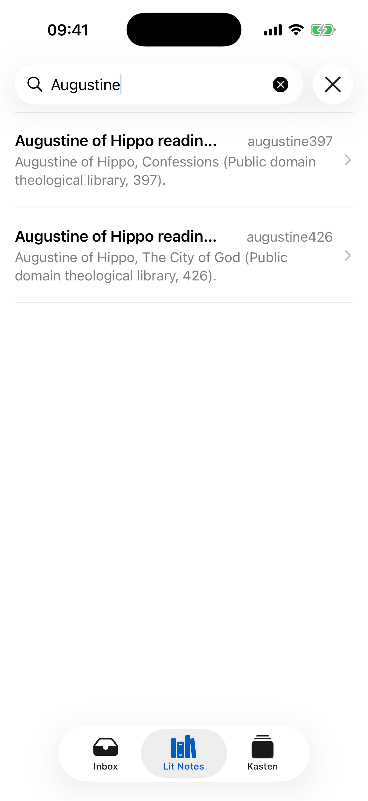 Other Memory iPhone search results for source-bound literature notes